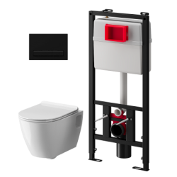 Комплект инсталляции АНИПласт WN51433Art с унитазом и черной кнопкой - фото