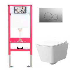 Комплект инсталяции Керамин Премиум-1 с унитазом и серебристо-серой кнопкой - фото