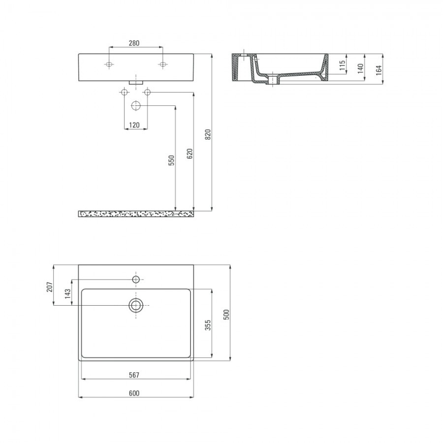 Умывальник накладной Deante Temisto 600*500*164 мм, белый - фото2