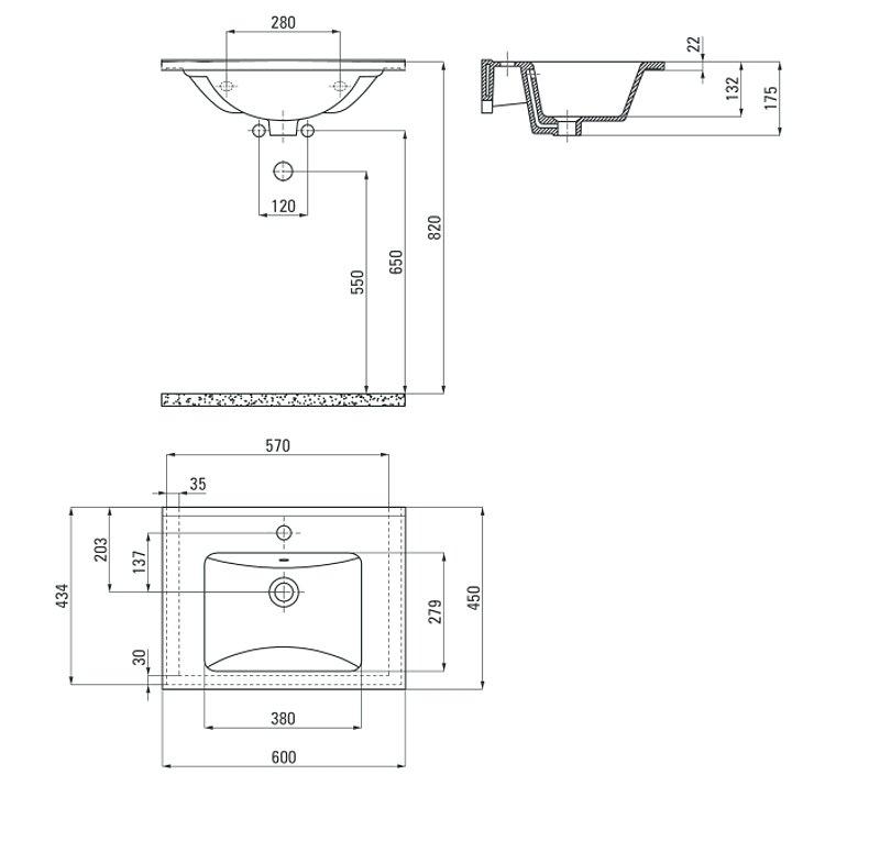 Умывальник врезной Deante Floks 600*450 мм, белый - фото2